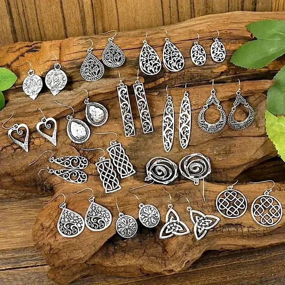 💐New 16 Pair antique silver tone earrings bundle RESTOCKED - Picture 9 of 9